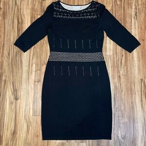 Calvin Klein women’s dress Medium sweater 3/4 sleeve knit black nude cutout knee